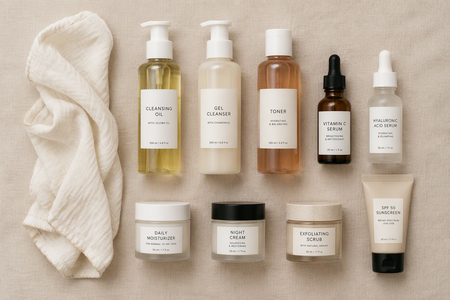 Clean skincare flat lay