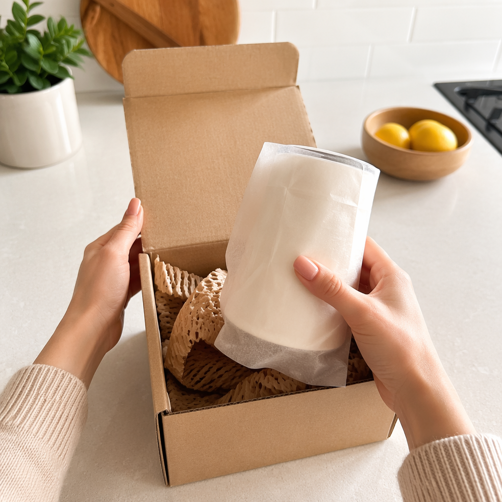 Product unboxing hand POV